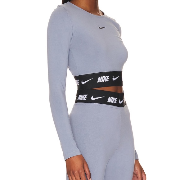 Nike NSW Crop Tape Top in Ashen Slate & Black NWT - Picture 3 of 6